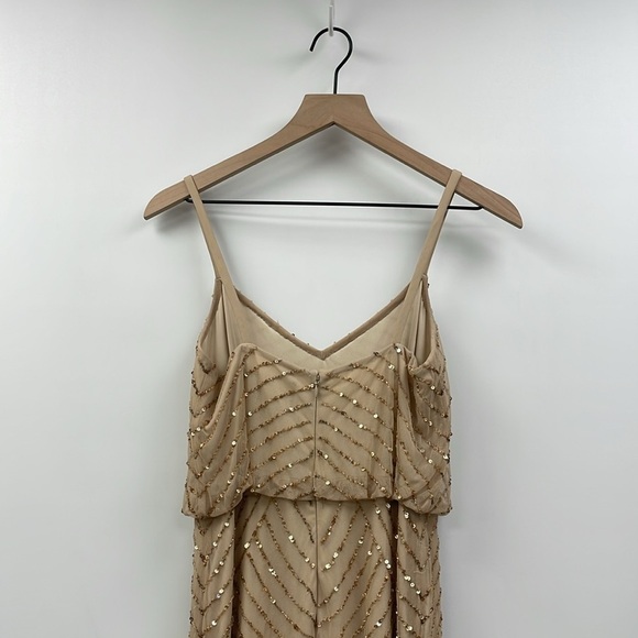 BHLDN Adrianna Papell Sequin Beaded Blouson Gown Maxi Dress Cocktail Party Tan 2 - Picture 5 of 8